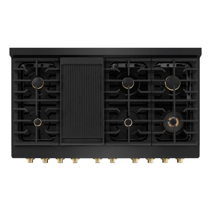 ZLINE Autograph Edition 48 in. Paramount Double Oven Dual Fuel Range with 8 Gas Burners in Black Stainless Steel with Champagne Bronze Accents, 6.7 cu. ft., SDRBZ-48-CB