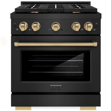 ZLINE Autograph Edition 30 in. 4.2 cu. ft. Paramount Gas Range with Convection Gas Oven, Black Stainless Steel with Champagne Bronze Accents (SGRBZ-30-CB)