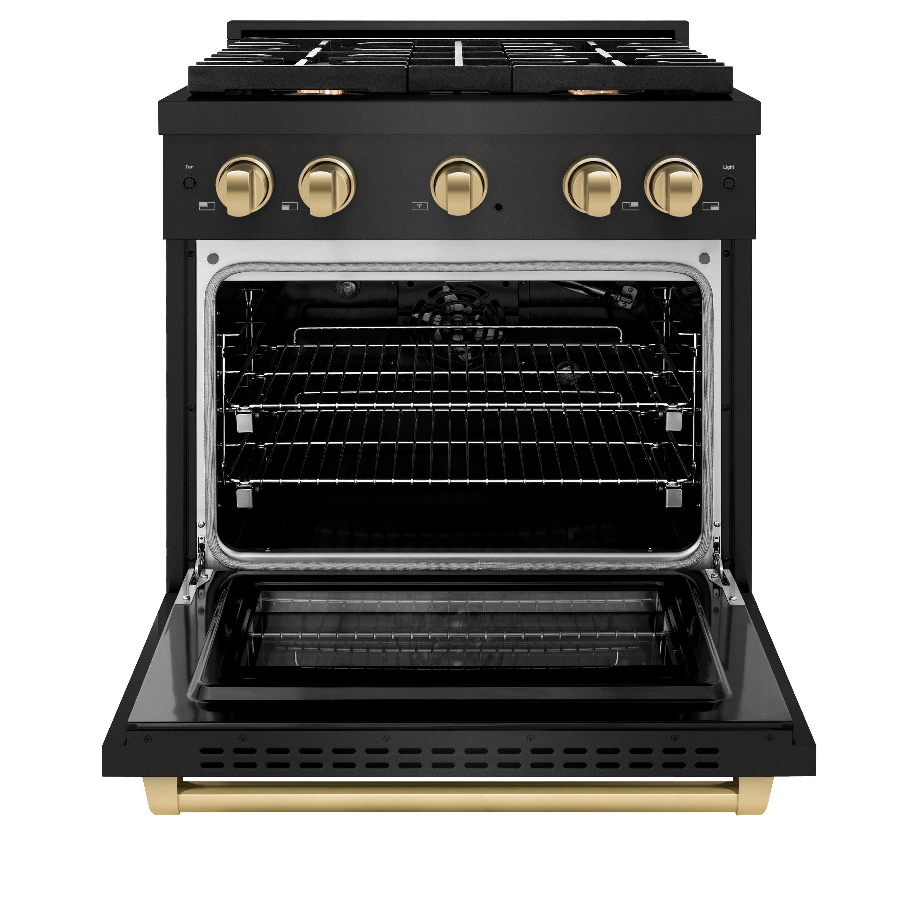 ZLINE Autograph Edition 30 in. 4.2 cu. ft. Paramount Gas Range with Convection Gas Oven, Black Stainless Steel with Champagne Bronze Accents (SGRBZ-30-CB)