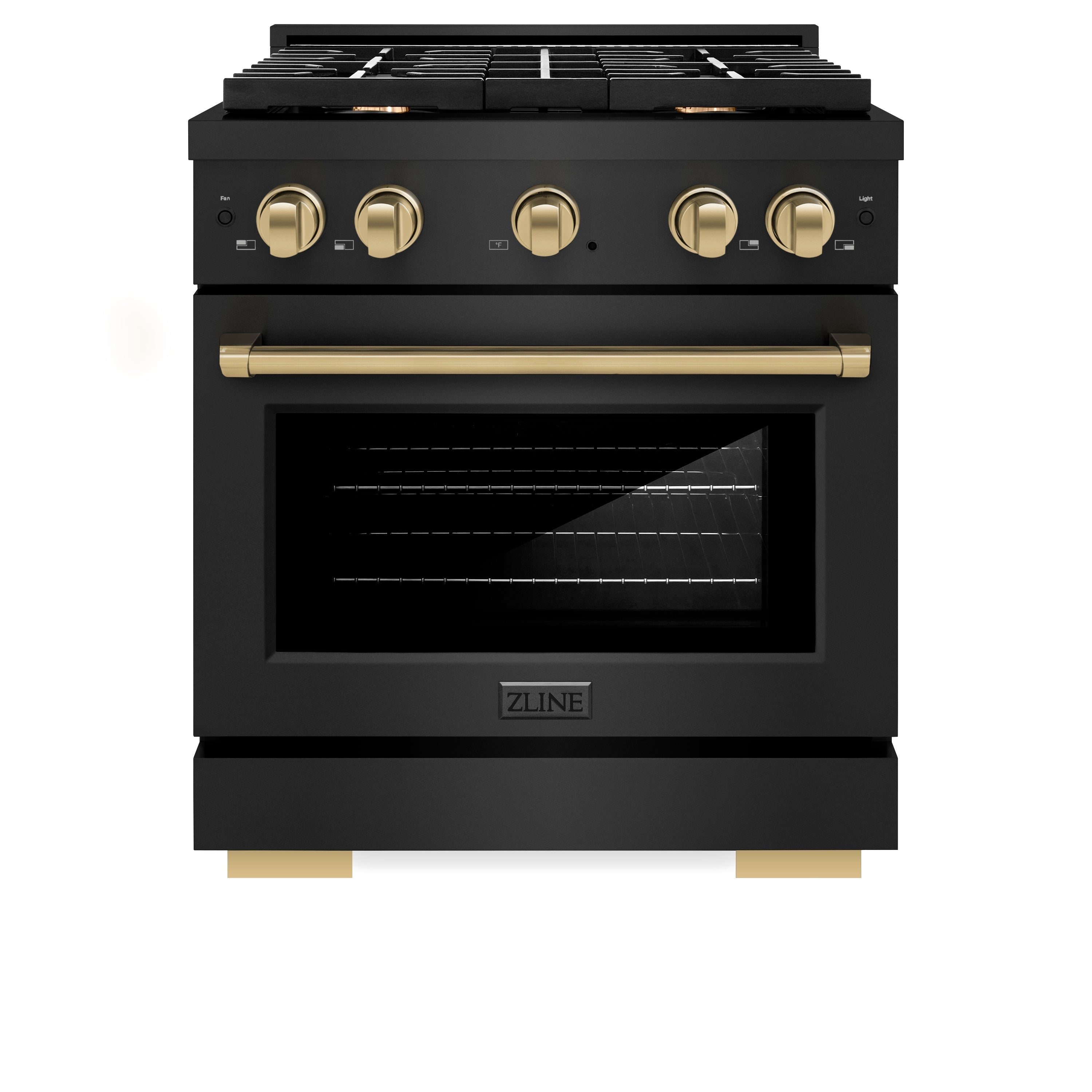 ZLINE Autograph Edition 30 in. 4.2 cu. ft. Paramount Gas Range with Convection Gas Oven, Black Stainless Steel with Champagne Bronze Accents (SGRBZ-30-CB)