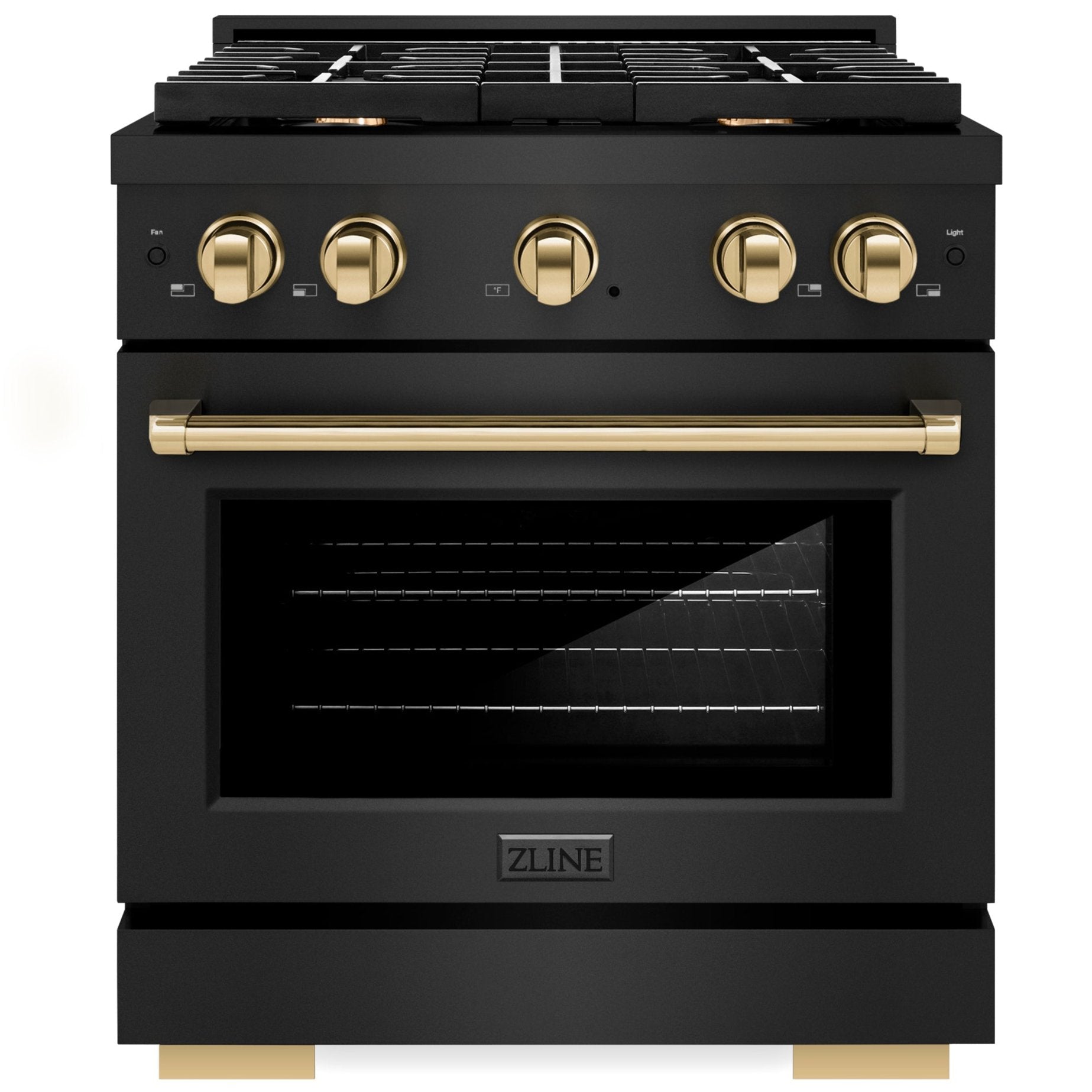 ZLINE Autograph Edition 30 in. 4.2 cu. ft. Paramount Gas Range with 4 Burner Cooktop and Convection Gas Oven in Black Stainless Steel with Gold Accents (SGRBZ-30-G)