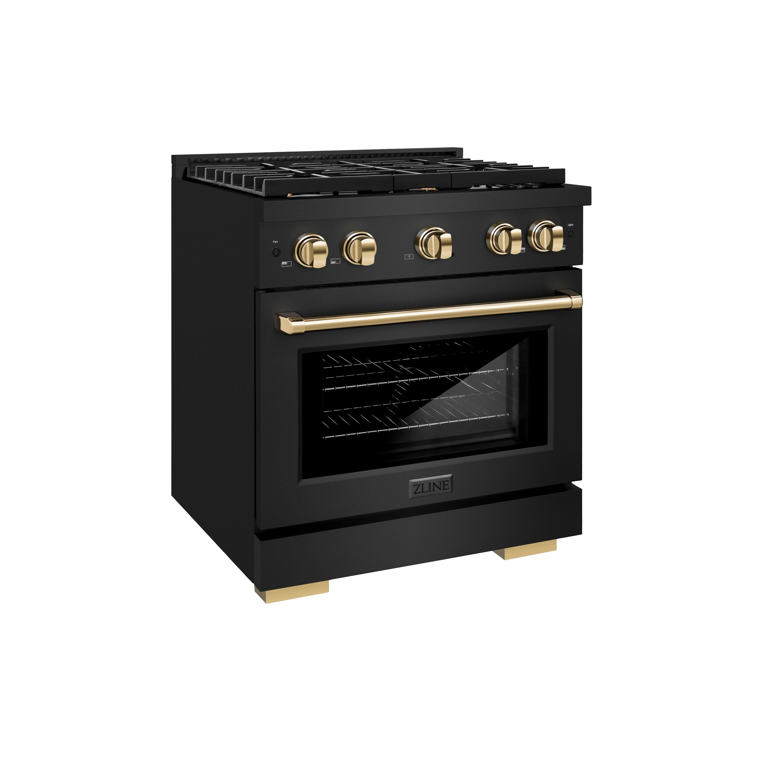 ZLINE Autograph Edition 30 in. 4.2 cu. ft. Paramount Gas Range with 4 Burner Cooktop and Convection Gas Oven in Black Stainless Steel with Gold Accents (SGRBZ-30-G)