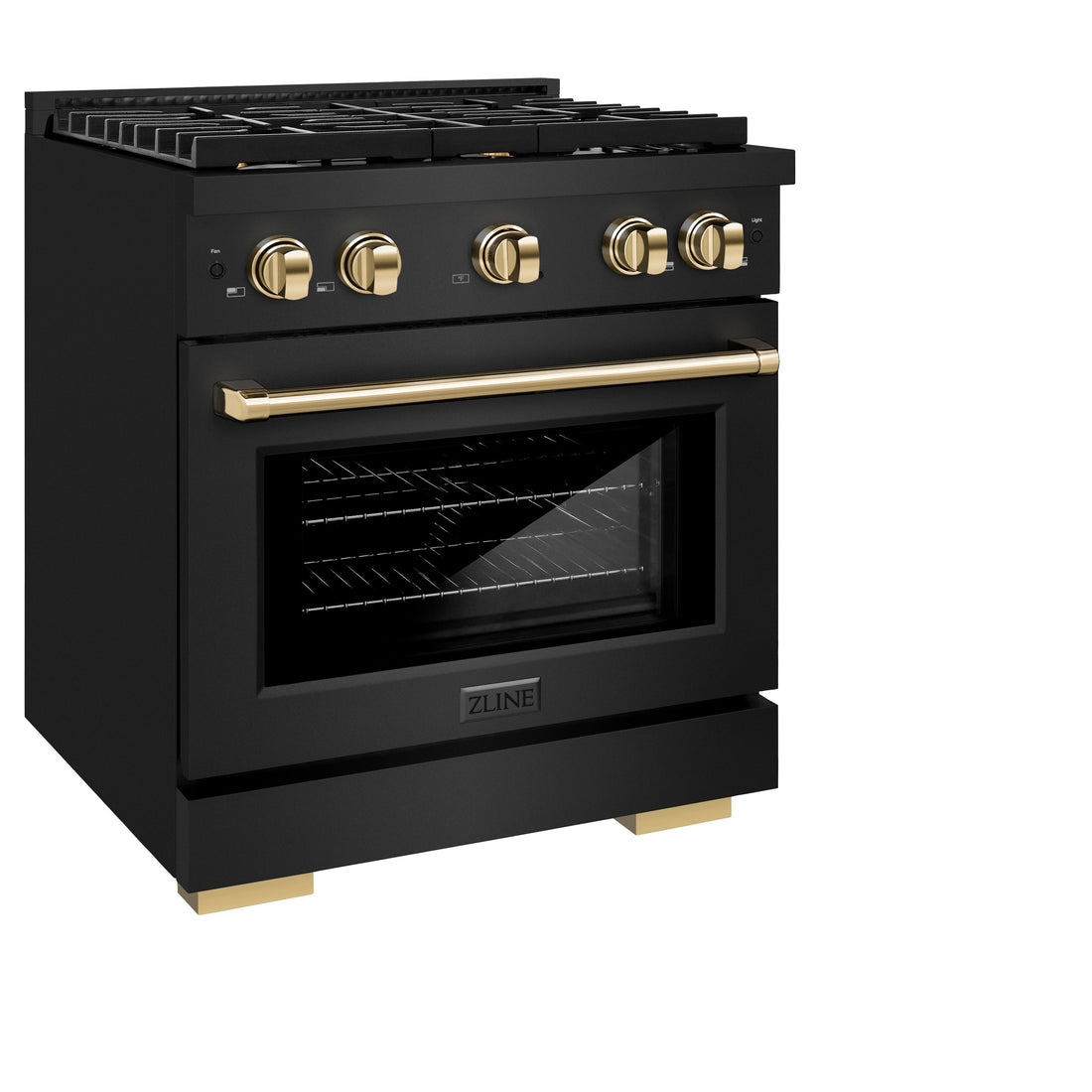 ZLINE Autograph Edition 30 in. 4.2 cu. ft. Paramount Gas Range with 4 Burner Cooktop and Convection Gas Oven in Black Stainless Steel with Gold Accents (SGRBZ-30-G)