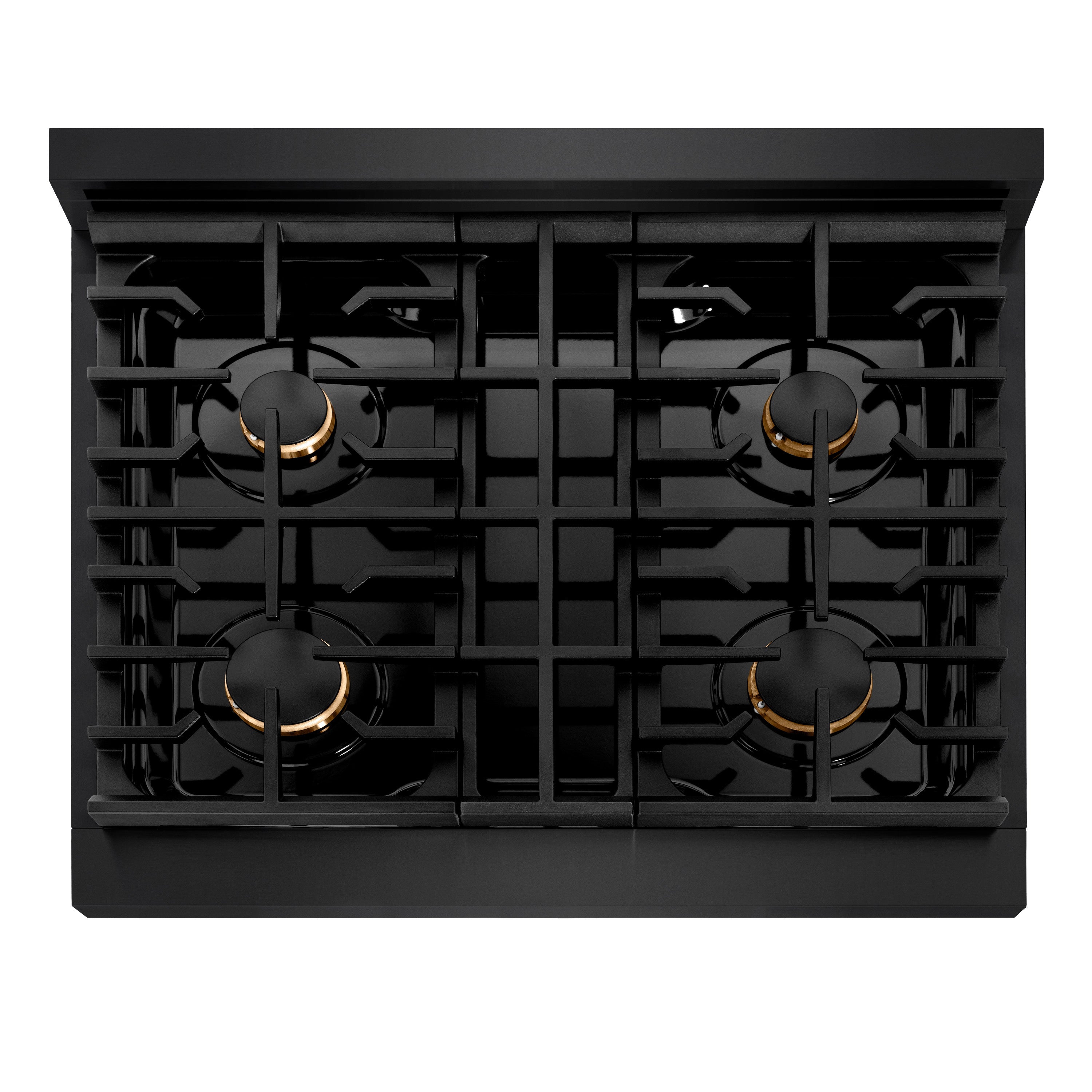 ZLINE Autograph Edition 30 in. 4.2 cu. ft. Paramount Gas Range with 4 Burner Cooktop and Convection Gas Oven in Black Stainless Steel with Gold Accents (SGRBZ-30-G)