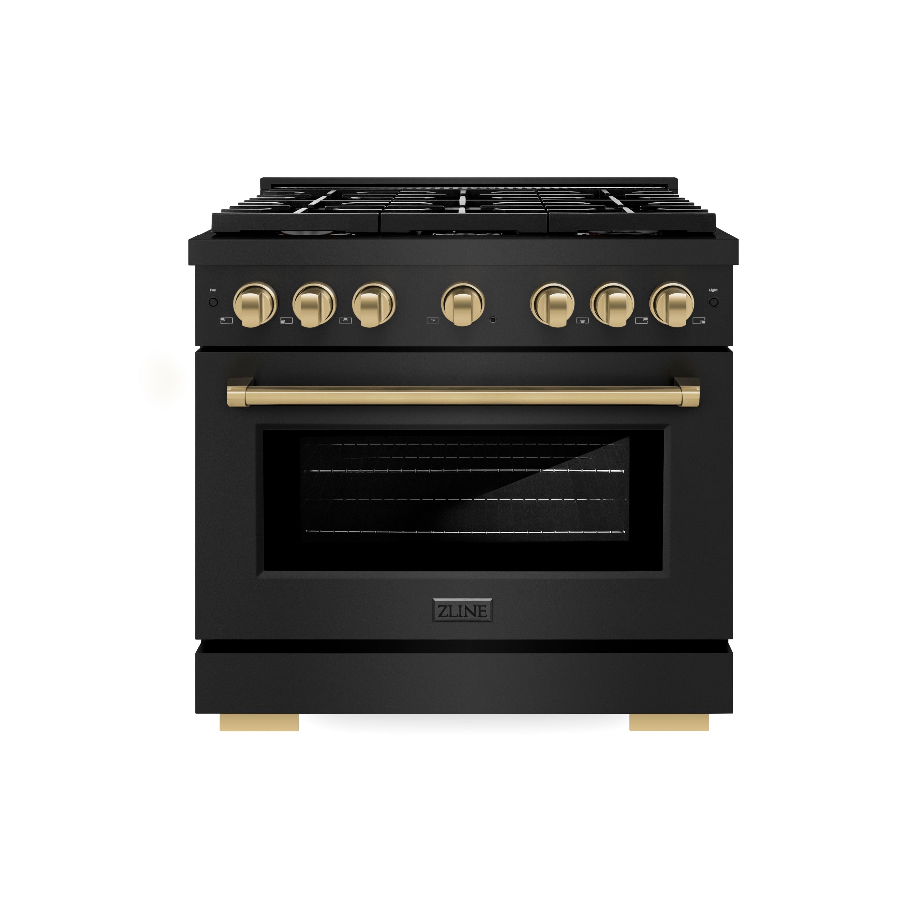 ZLINE Autograph Edition 36 in. 5.2 cu. ft. Gas Range with 6 Burners and Convection Gas Oven in Black Stainless Steel with Bronze Accents (Model SGRBZ-36-CB)