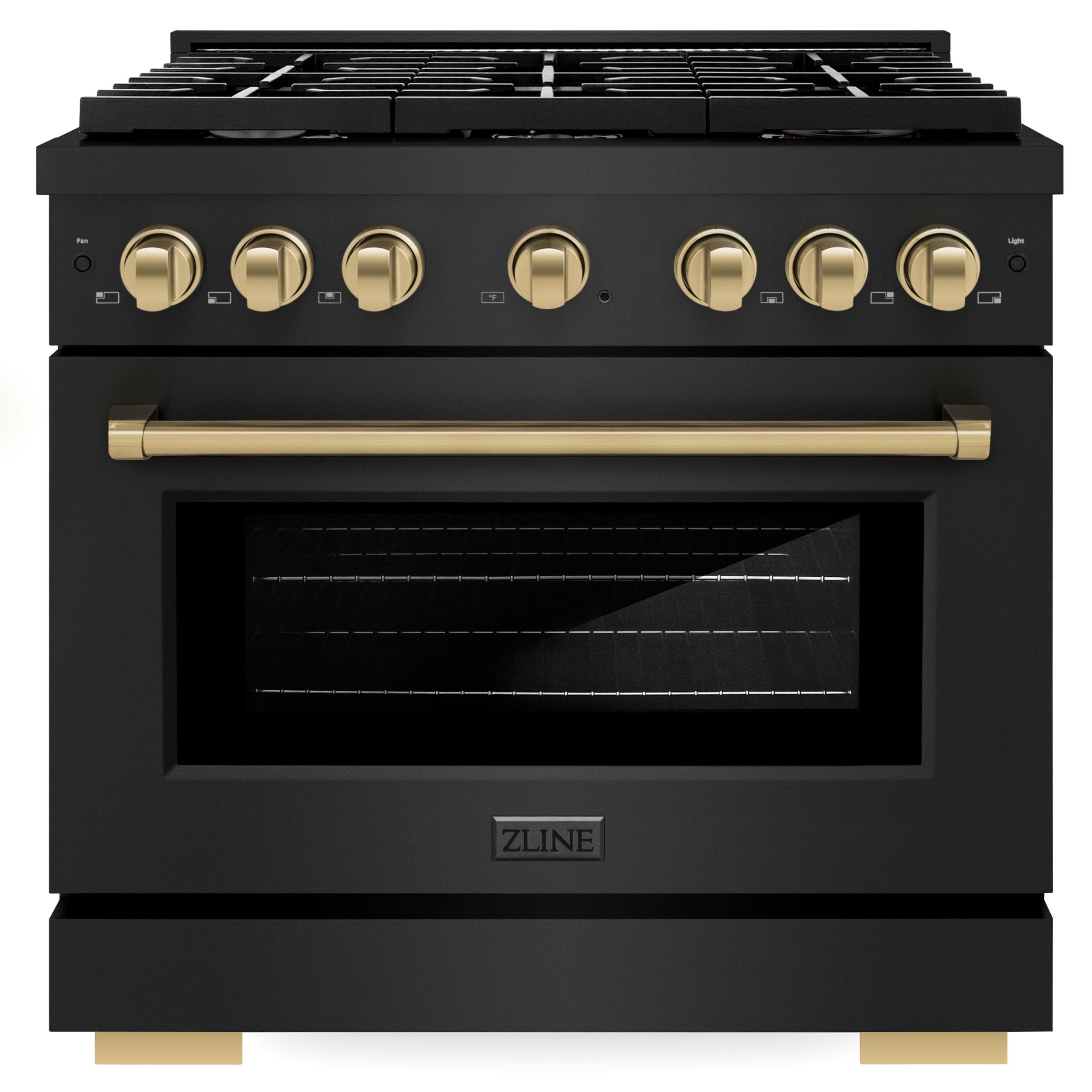 ZLINE Autograph Edition 36 in. 5.2 cu. ft. Gas Range with 6 Burners and Convection Gas Oven in Black Stainless Steel with Bronze Accents (Model SGRBZ-36-CB)
