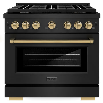 ZLINE Autograph Edition 36 in. 5.2 cu. ft. Gas Range with 6 Burners and Convection Gas Oven in Black Stainless Steel with Bronze Accents (Model SGRBZ-36-CB)