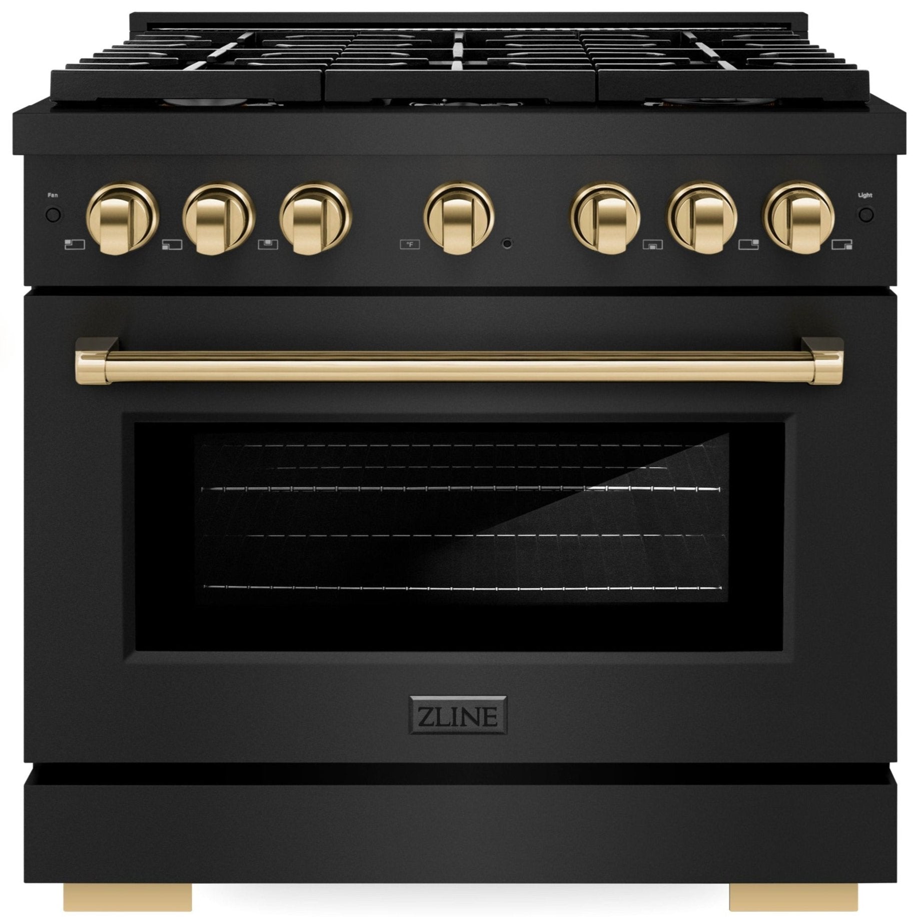 ZLINE Autograph Edition 36 in. 5.2 cu. ft. Paramount Gas Range with 6 Burners and Convection Gas Oven in Black Stainless Steel with Gold Accents (SGRBZ-36-G)