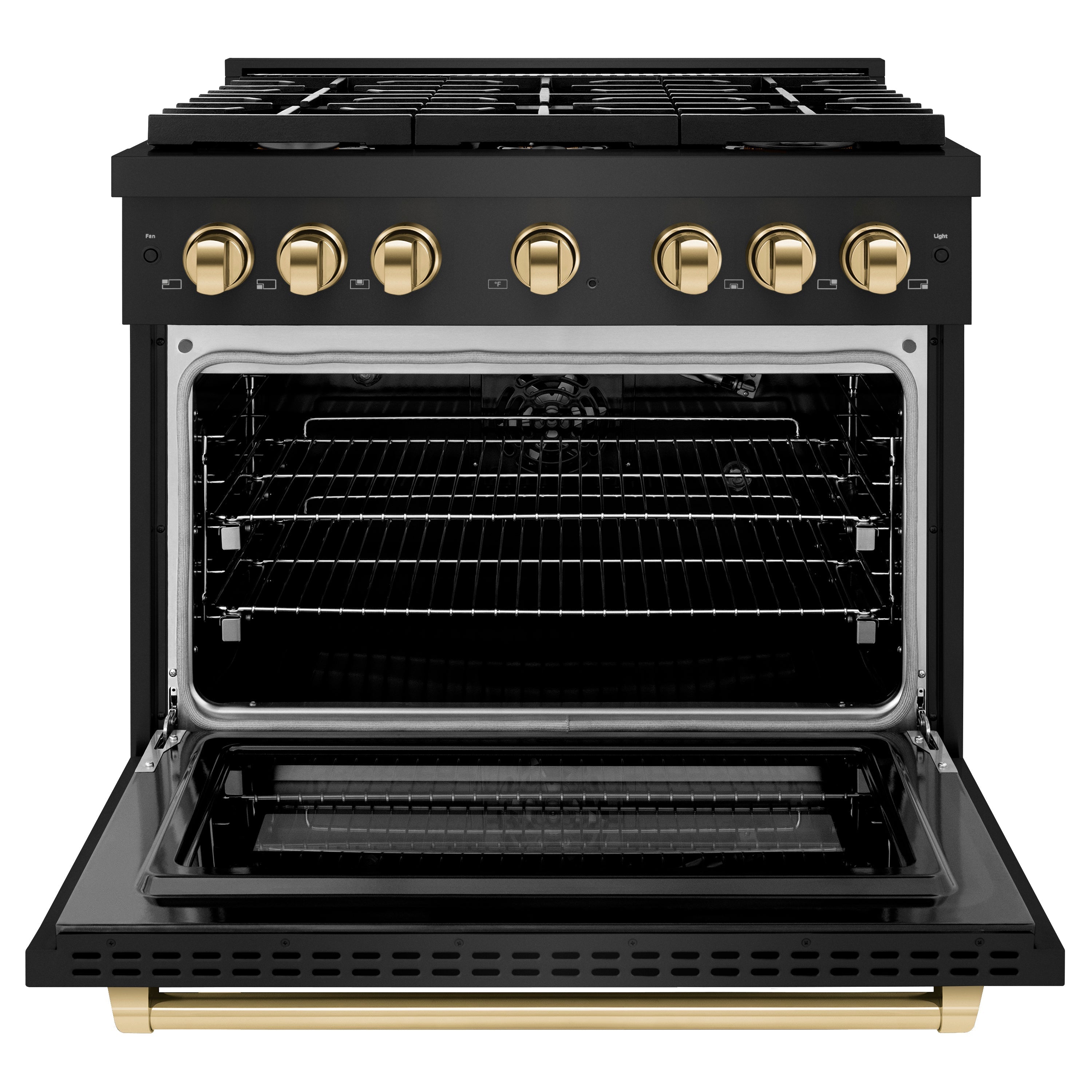 ZLINE Autograph Edition 36 in. 5.2 cu. ft. Paramount Gas Range with 6 Burners and Convection Gas Oven in Black Stainless Steel with Gold Accents (SGRBZ-36-G)