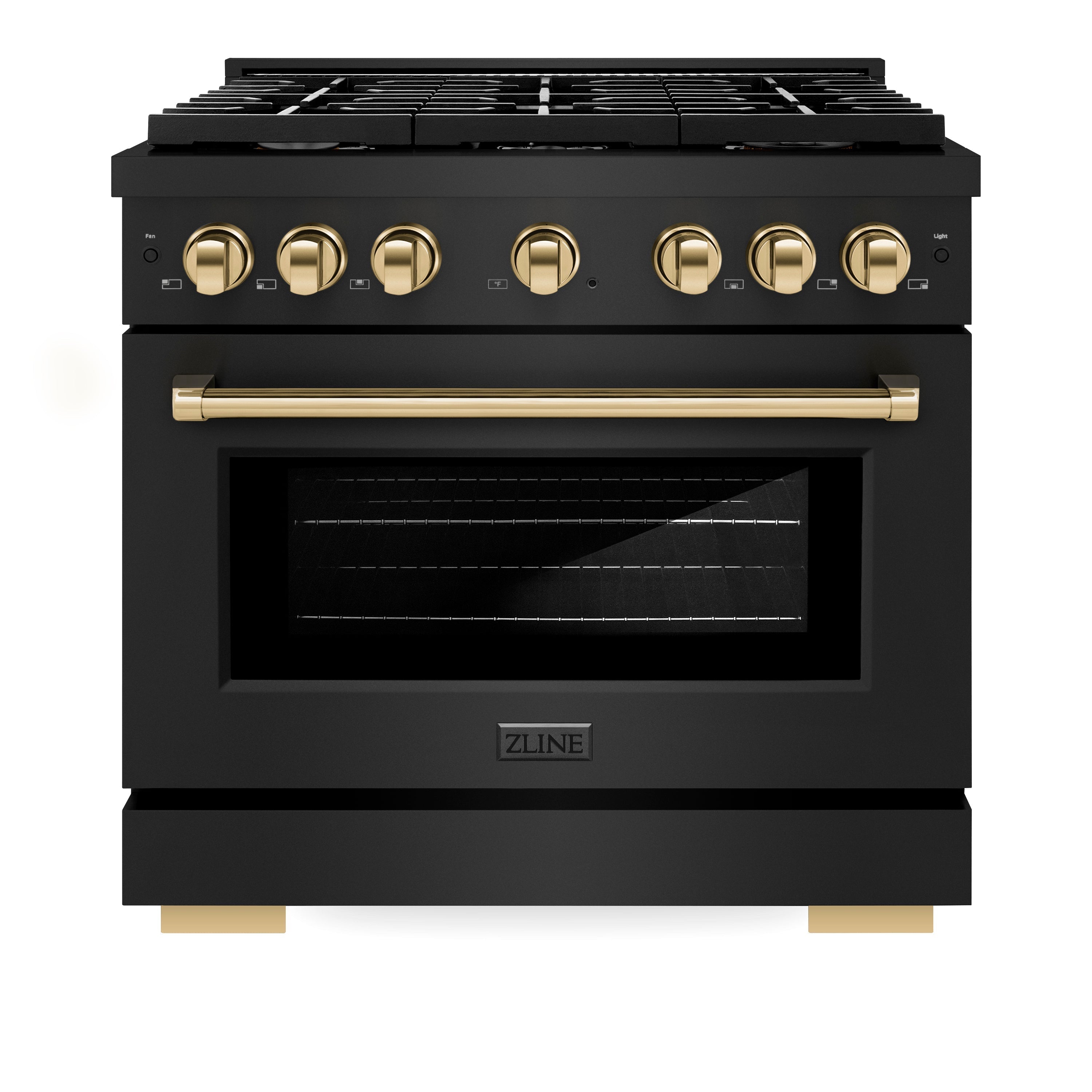 ZLINE Autograph Edition 36 in. 5.2 cu. ft. Paramount Gas Range with 6 Burners and Convection Gas Oven in Black Stainless Steel with Gold Accents (SGRBZ-36-G)