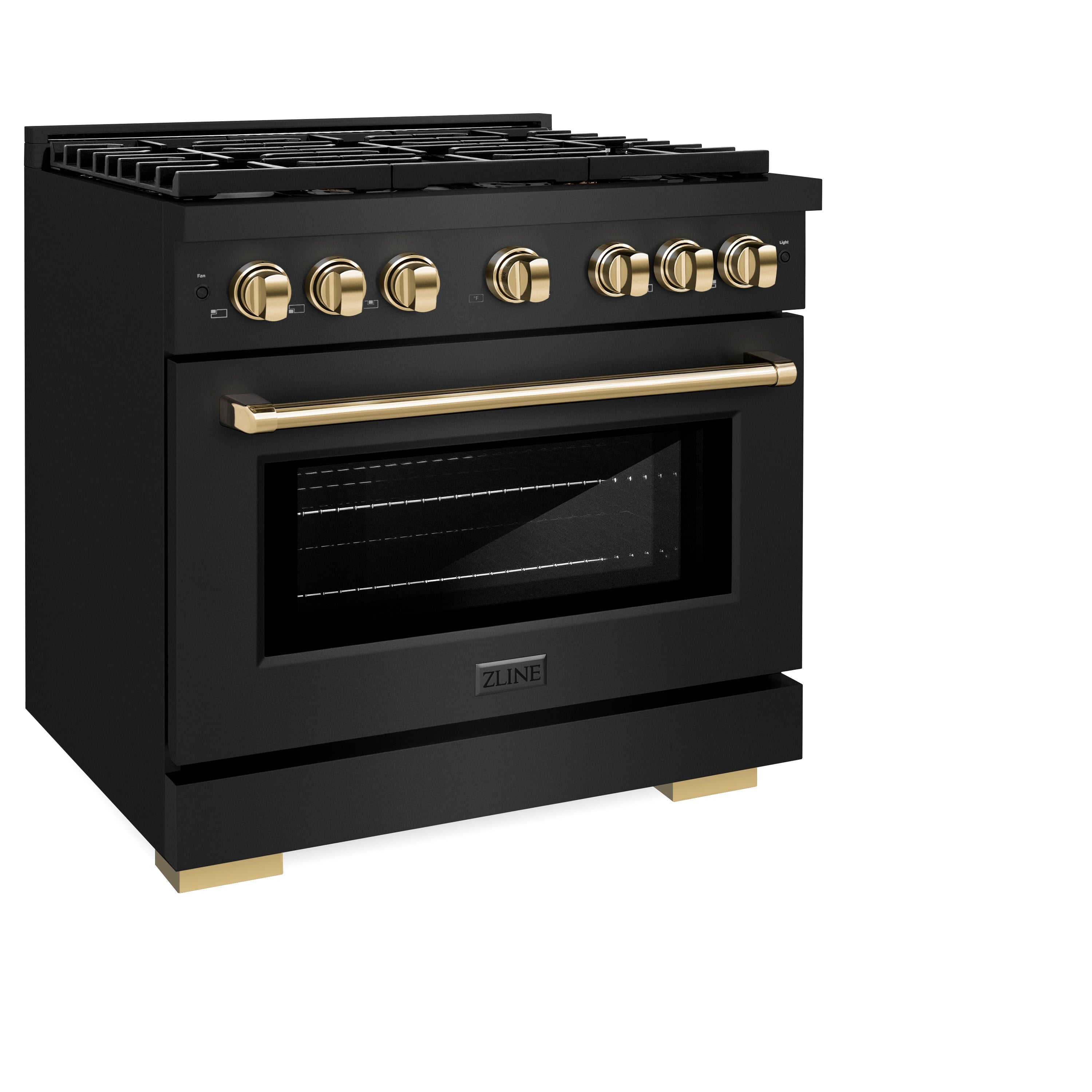 ZLINE Autograph Edition 36 in. 5.2 cu. ft. Paramount Gas Range with 6 Burners and Convection Gas Oven in Black Stainless Steel with Gold Accents (SGRBZ-36-G)