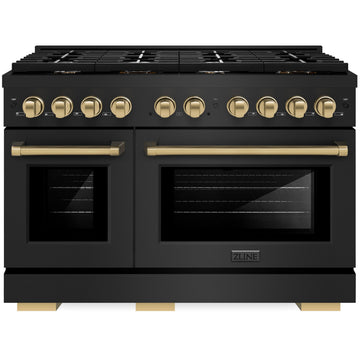 ZLINE Autograph Edition 48 in. Gas Range with Double Oven, 6.7 cu. ft., Black Stainless Steel with Bronze Accents (Model SGRBZ-48-CB)