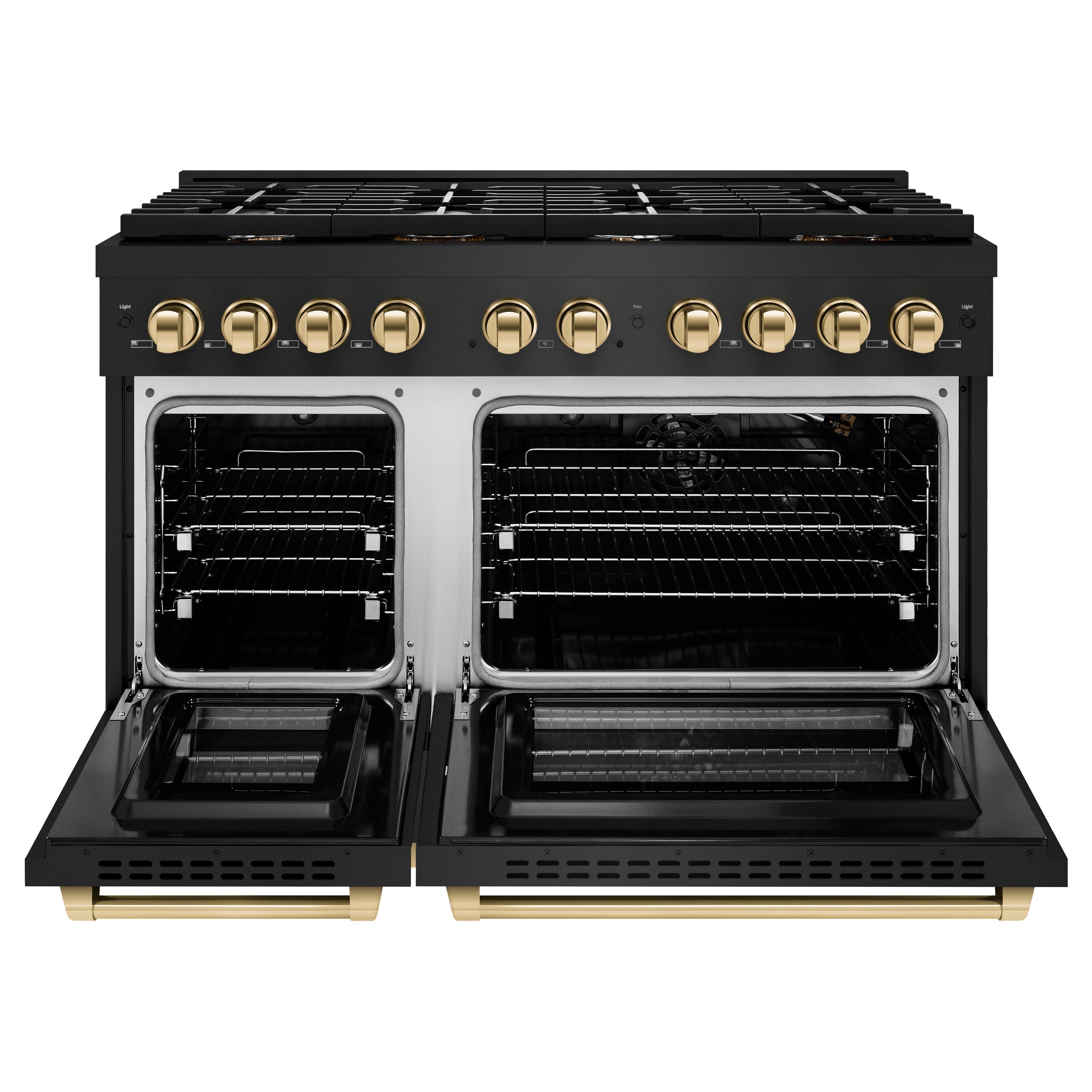ZLINE Autograph Edition 48 in. 6.7 cu. ft. Paramount Double Oven Gas Range with 8 Burners in Black Stainless Steel with Gold Accents (SGRBZ-48-G)