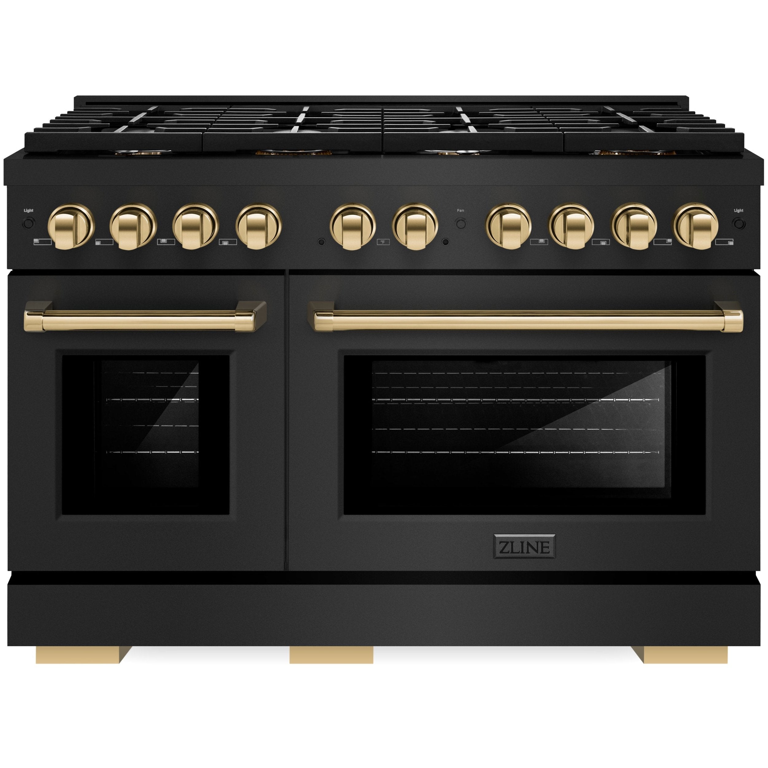 ZLINE Autograph Edition 48 in. 6.7 cu. ft. Paramount Double Oven Gas Range with 8 Burners in Black Stainless Steel with Gold Accents (SGRBZ-48-G)