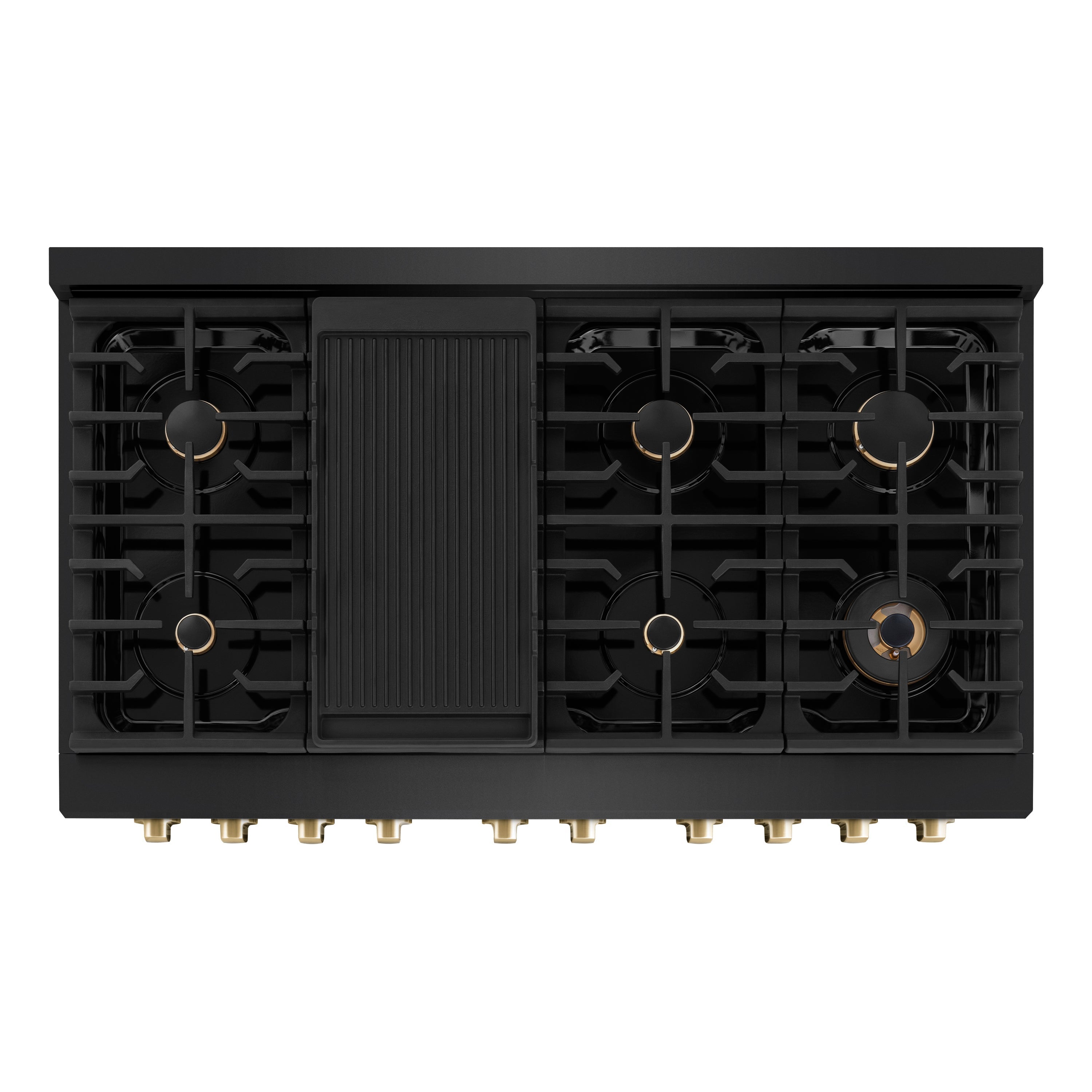 ZLINE Autograph Edition 48 in. 6.7 cu. ft. Paramount Double Oven Gas Range with 8 Burners in Black Stainless Steel with Gold Accents (SGRBZ-48-G)