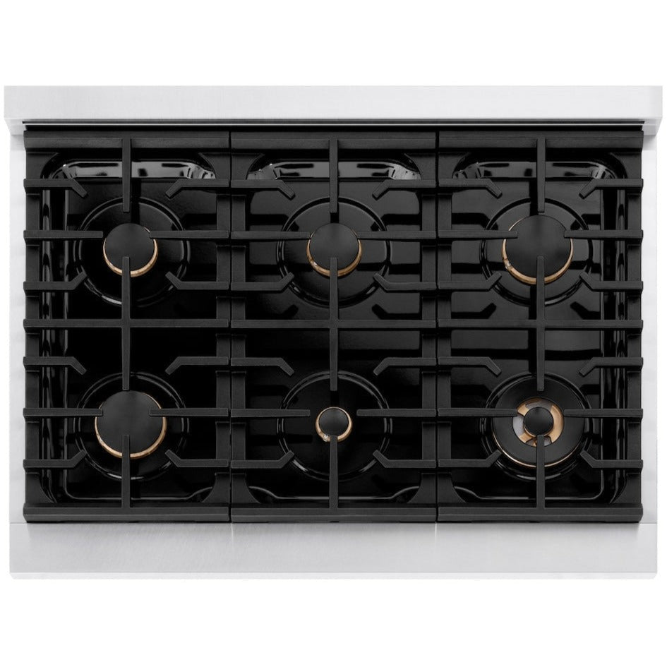 ZLINE Autograph Edition 48 in. 6.7 cu. ft. Paramount Double Oven Gas Range with 8 Burners, Satin Stainless Steel, Black Matte Doors, Champagne Bronze Accents (SGRSZ-BLM-48-CB)