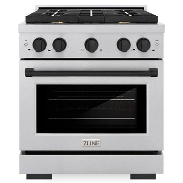 ZLINE Autograph Edition 30 in. Paramount Dual Fuel Range, 4.2 cu. ft. Electric Convection Oven, 4 Gas Burners, Satin Stainless Steel with Matte Black Accents (SDRSZ-30-MB)