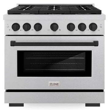 ZLINE Autograph Edition 36 in. Paramount Dual Fuel Range, 5.2 cu. ft. Electric Convection Oven, 6 Burner Gas Cooktop, Satin Stainless Steel with Matte Black Accents (SDRSZ-36-MB)