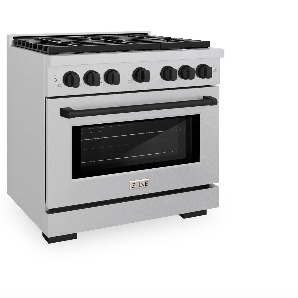 ZLINE Autograph Edition 36 in. Paramount Dual Fuel Range, 5.2 cu. ft. Electric Convection Oven, 6 Burner Gas Cooktop, Satin Stainless Steel with Matte Black Accents (SDRSZ-36-MB)