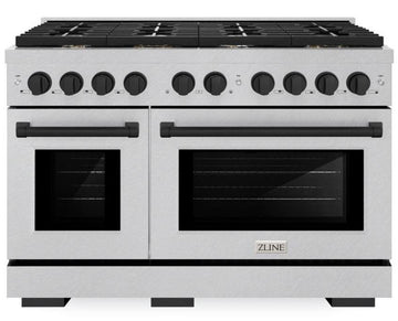 ZLINE Autograph Edition 48 in. Paramount Double Oven Dual Fuel Range with 8 Burner Gas Cooktop, 6.7 cu. ft., Satin Stainless Steel with Matte Black Accents (SDRSZ-48-MB)