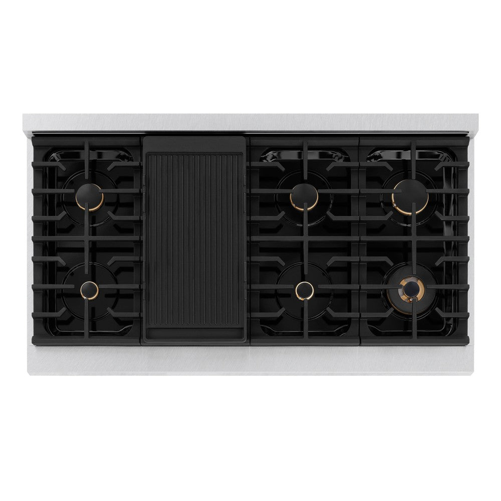 ZLINE Autograph Edition 48 in. Paramount Double Oven Dual Fuel Range with 8 Burner Gas Cooktop, 6.7 cu. ft., Satin Stainless Steel with Matte Black Accents (SDRSZ-48-MB)