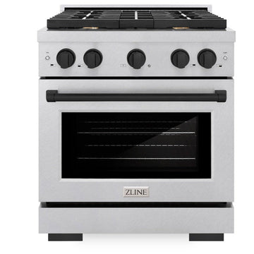 ZLINE Autograph Edition 30 in. 4.2 cu. ft. Paramount Gas Range with 4 Burners and Convection Gas Oven in Satin Stainless Steel with Matte Black Accents (SGRSZ-30-MB)