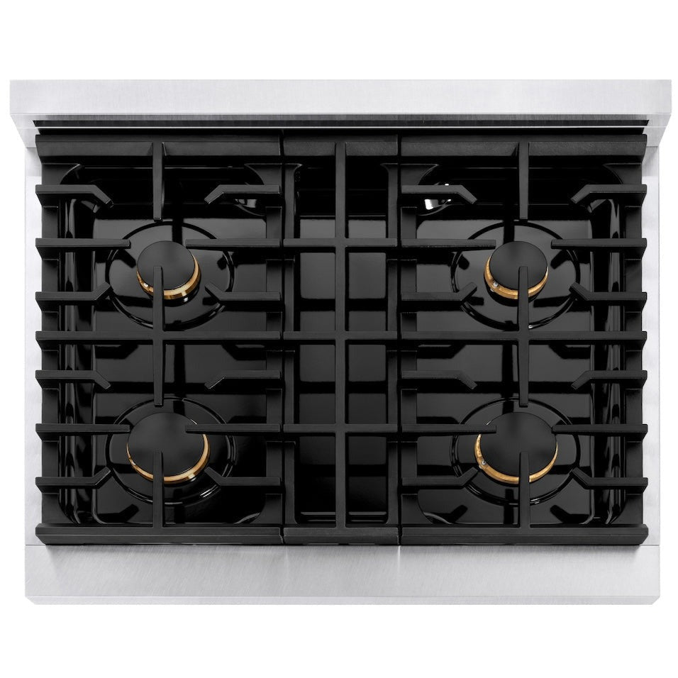 ZLINE Autograph Edition 30 in. 4.2 cu. ft. Paramount Gas Range with 4 Burners and Convection Gas Oven in Satin Stainless Steel with Matte Black Accents (SGRSZ-30-MB)