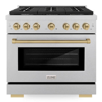 ZLINE Autograph Edition 36 in. 5.2 cu. ft. Paramount Gas Range with 6 Burners, Convection Gas Oven, Satin Stainless Steel with Champagne Bronze Accents (SGRSZ-36-CB)