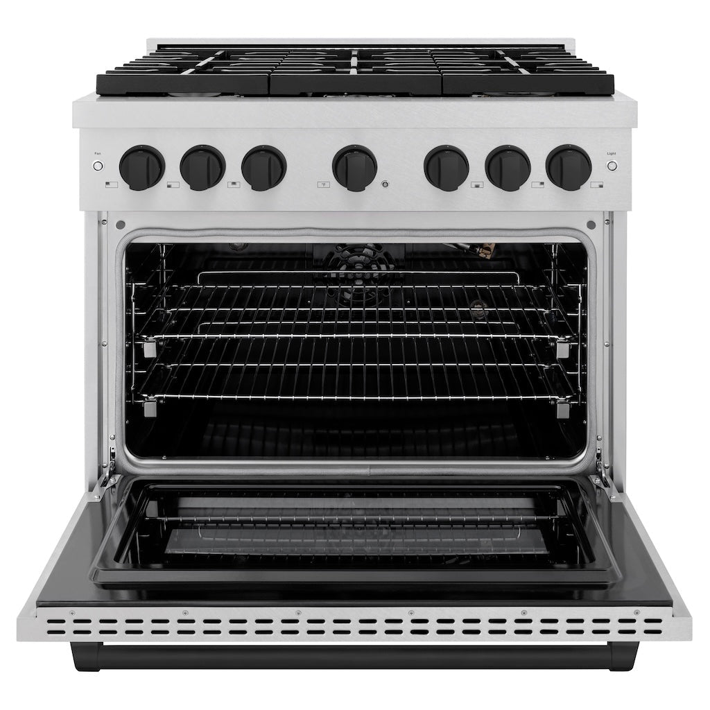 ZLINE Autograph Edition 36 in. 5.2 cu. ft. Gas Range with 6 Burners and Convection Oven in Satin Stainless Steel with Matte Black Accents (SGRSZ-36-MB)