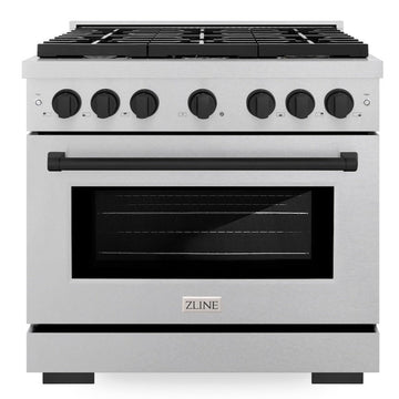 ZLINE Autograph Edition 36 in. 5.2 cu. ft. Gas Range with 6 Burners and Convection Oven in Satin Stainless Steel with Matte Black Accents (SGRSZ-36-MB)