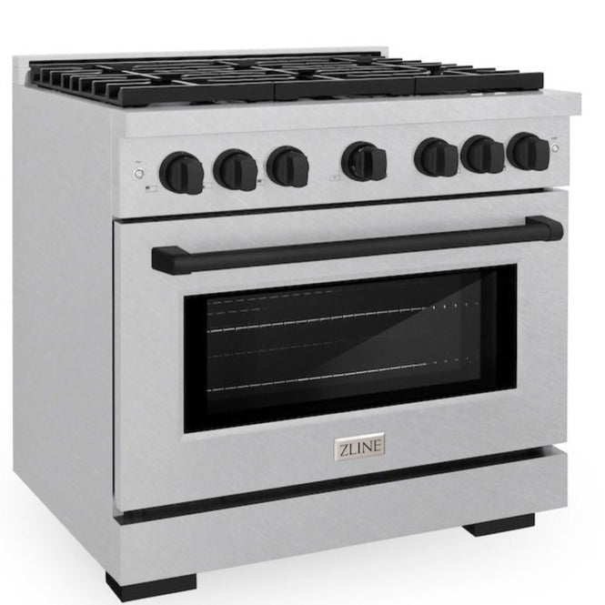 ZLINE Autograph Edition 36 in. 5.2 cu. ft. Gas Range with 6 Burners and Convection Oven in Satin Stainless Steel with Matte Black Accents (SGRSZ-36-MB)