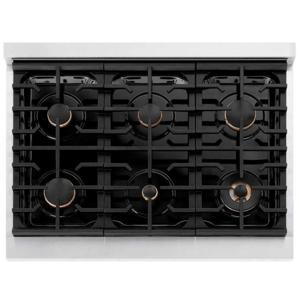 ZLINE Autograph Edition 36 in. 5.2 cu. ft. Gas Range with 6 Burners and Convection Oven in Satin Stainless Steel with Matte Black Accents (SGRSZ-36-MB)