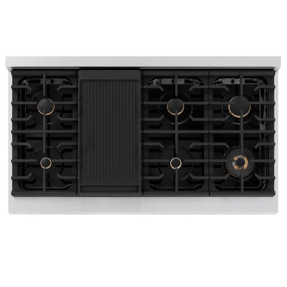 ZLINE Autograph Edition 48 in. 6.7 cu. ft. Paramount Double Oven Gas Range with 8 Burners in Satin Stainless Steel with Champagne Bronze Accents (SGRSZ-48-CB)