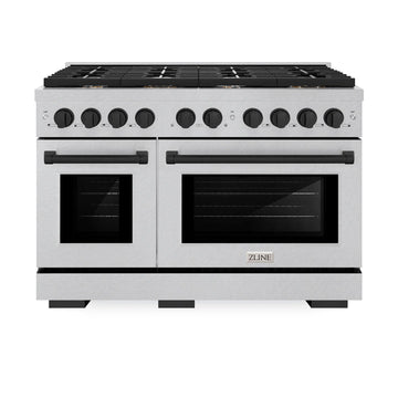 ZLINE Autograph Edition 48 in. Paramount Double Oven Gas Range with 8 Burner Cooktop in Satin Stainless Steel with Matte Black Accents, 6.7 cu. ft., SGRSZ-48-MB