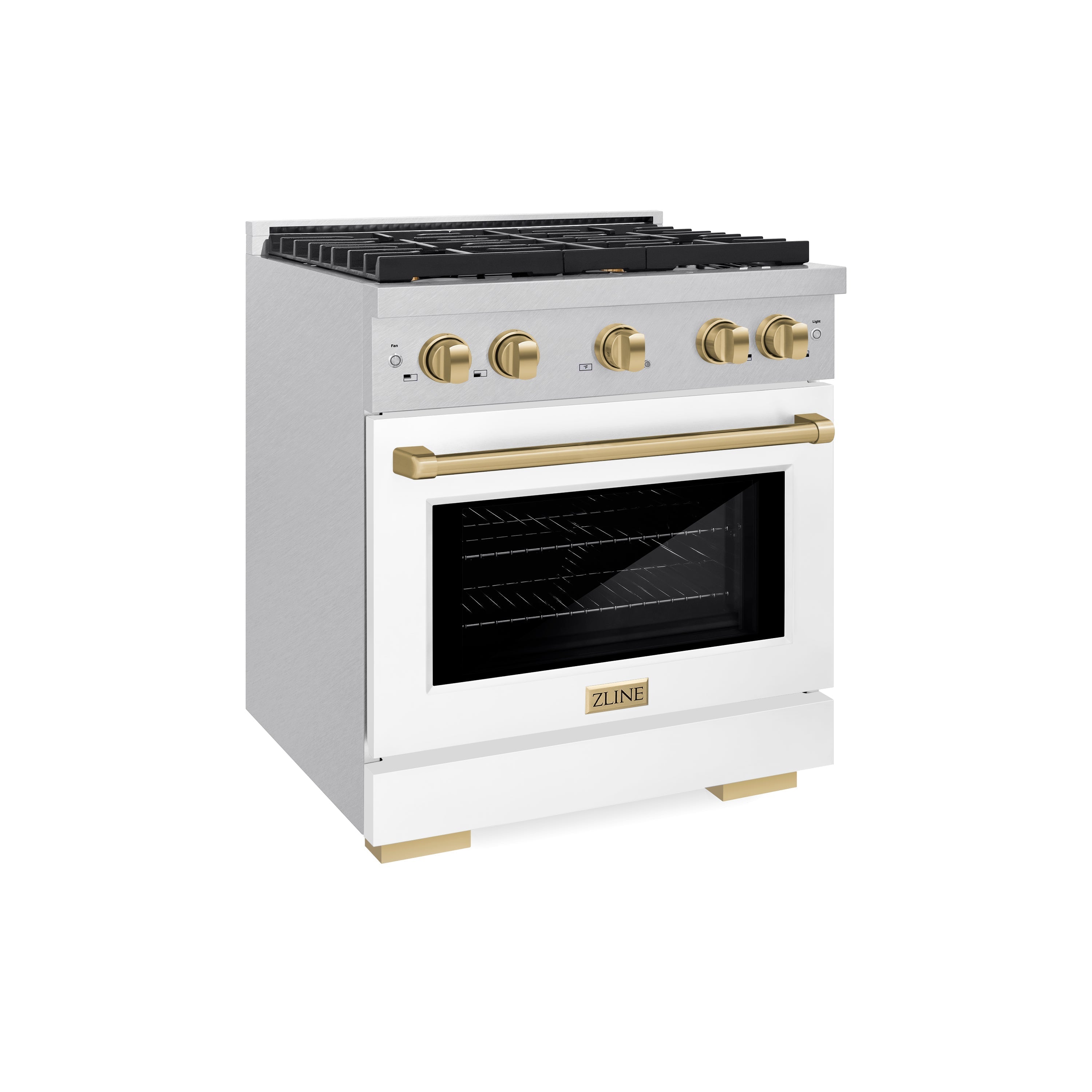 ZLINE Autograph Edition 30 in. 4.2 cu. ft. Paramount Dual Fuel Range with 4-Burner Gas Cooktop and Electric Convection Oven in Satin Stainless Steel with White Matte Door and Champagne Bronze Accents (SDRSZ-WM-30-CB)