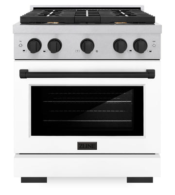 ZLINE Autograph Edition 36 in. 5.2 cu. ft. Paramount Dual Fuel Range with 6 Gas Burners and Electric Convection Oven, Satin Stainless Steel with White Matte Door and Champagne Bronze Accents (SDRSZ-WM-36-CB)