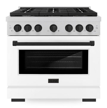 ZLINE Autograph Edition 36 in. Paramount Dual Fuel Range 5.2 cu. ft. with 6 Gas Burners and Electric Convection Oven in Satin Stainless Steel with White Matte Door and Matte Black Accents (SDRSZ-WM-36-MB)