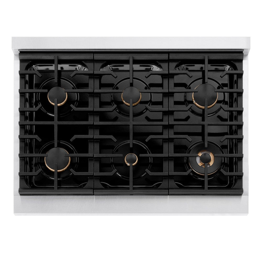 ZLINE Autograph Edition 36 in. Paramount Dual Fuel Range 5.2 cu. ft. with 6 Gas Burners and Electric Convection Oven in Satin Stainless Steel with White Matte Door and Matte Black Accents (SDRSZ-WM-36-MB)