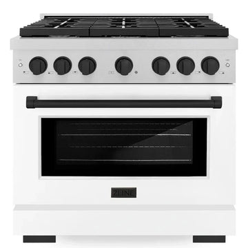 ZLINE Autograph Edition 36 in. 5.2 cu. ft. Paramount Gas Range with 6 Burners and Convection Gas Oven in Satin Stainless Steel with White Matte Door and Matte Black Accents (SGRSZ-WM-36-MB)