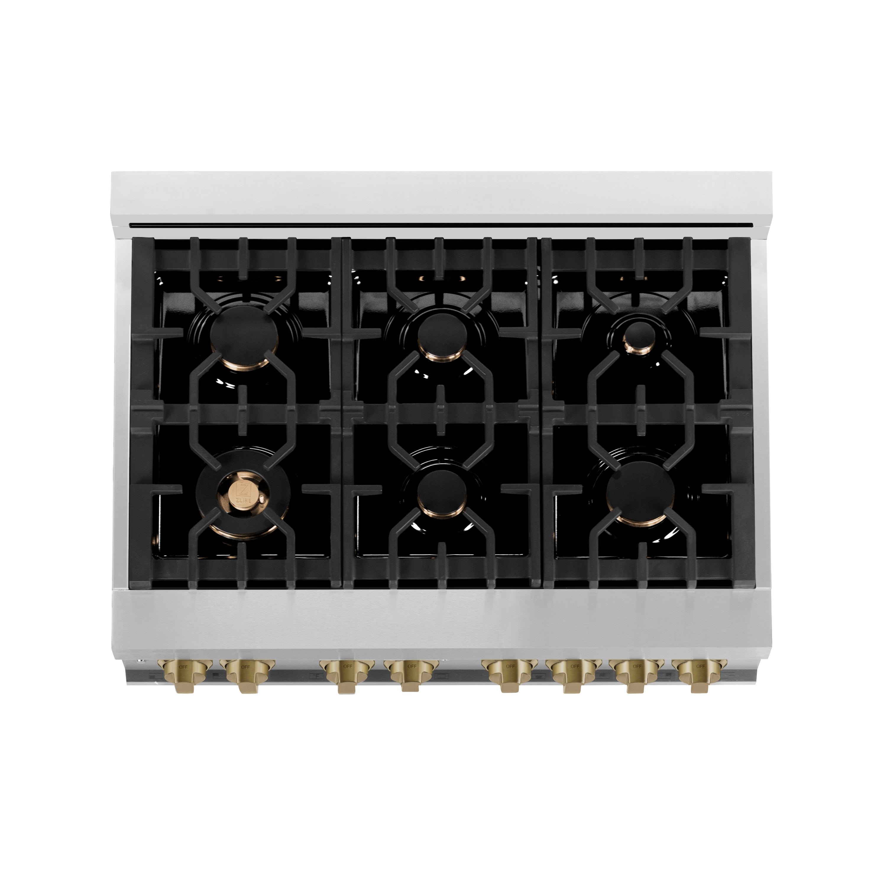 ZLINE Autograph Edition 36 in. 4.6 cu. ft. Dual Fuel Range with Gas Cooktop and Electric Oven, Black Matte Door with Champagne Bronze Accents (RAZ-BLM-36-CB)