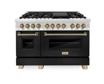 ZLINE Autograph Edition 48 in. Dual Fuel Range 6.0 cu. ft. with Black Matte Door and Champagne Bronze Accents (RAZ-BLM-48-CB)