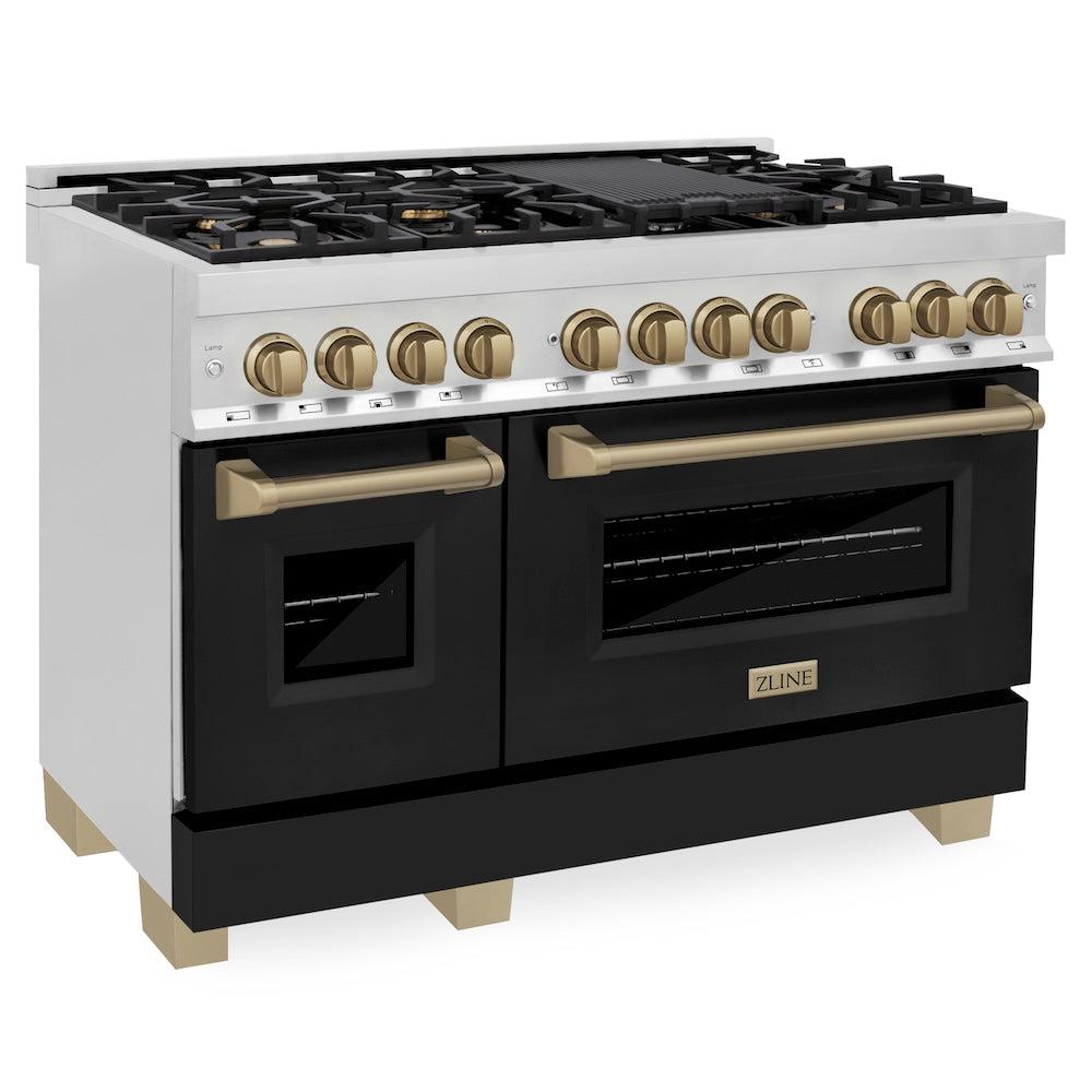 ZLINE Autograph Edition 48 in. Dual Fuel Range 6.0 cu. ft. with Black Matte Door and Champagne Bronze Accents (RAZ-BLM-48-CB)