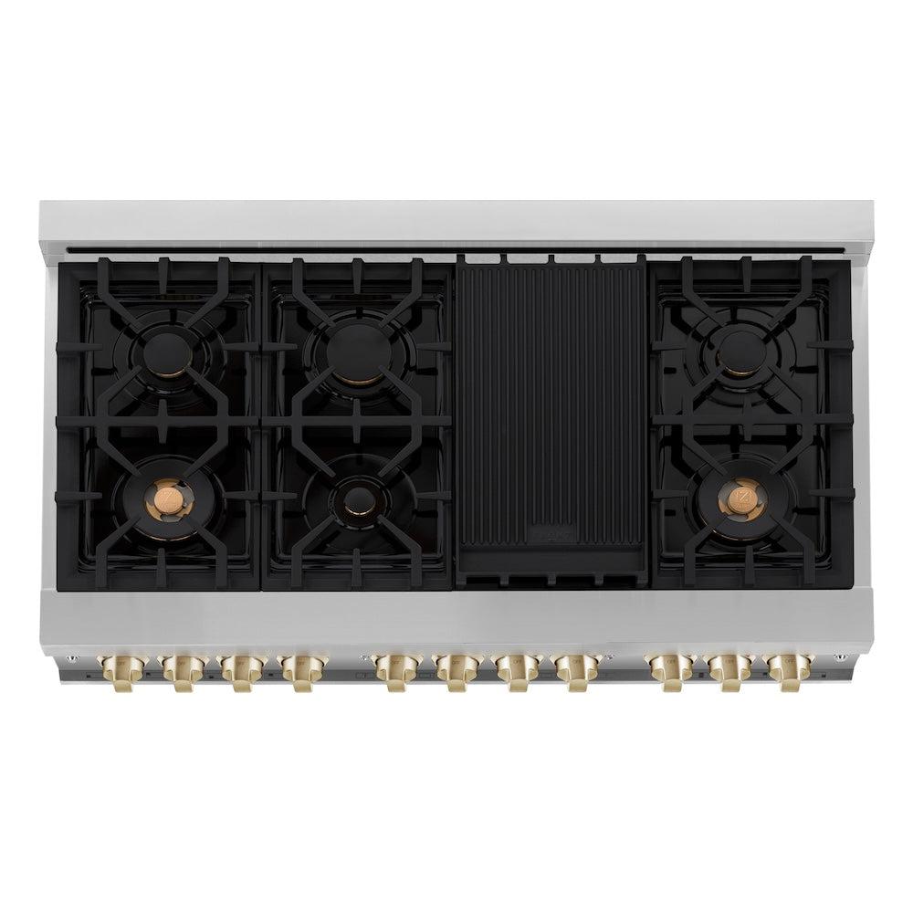 ZLINE Autograph Edition 48 in. Dual Fuel Range 6.0 cu. ft. with Black Matte Door and Champagne Bronze Accents (RAZ-BLM-48-CB)