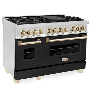 ZLINE Autograph Edition 48 in. Dual Fuel Range with Black Matte Door and Gold Accents, 6.0 cu. ft. (RAZ-BLM-48-G)