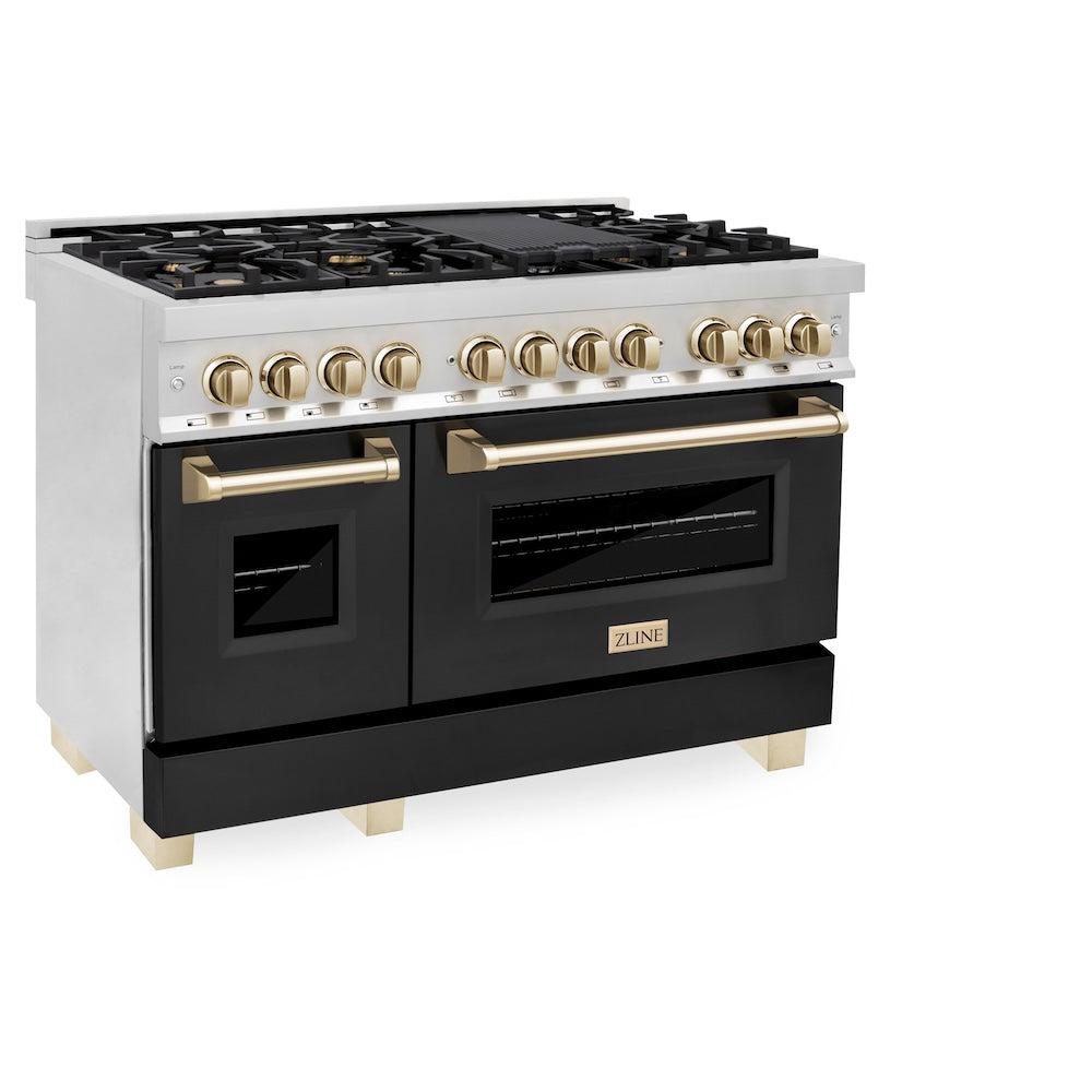 ZLINE Autograph Edition 48 in. Dual Fuel Range with Black Matte Door and Gold Accents, 6.0 cu. ft. (RAZ-BLM-48-G)