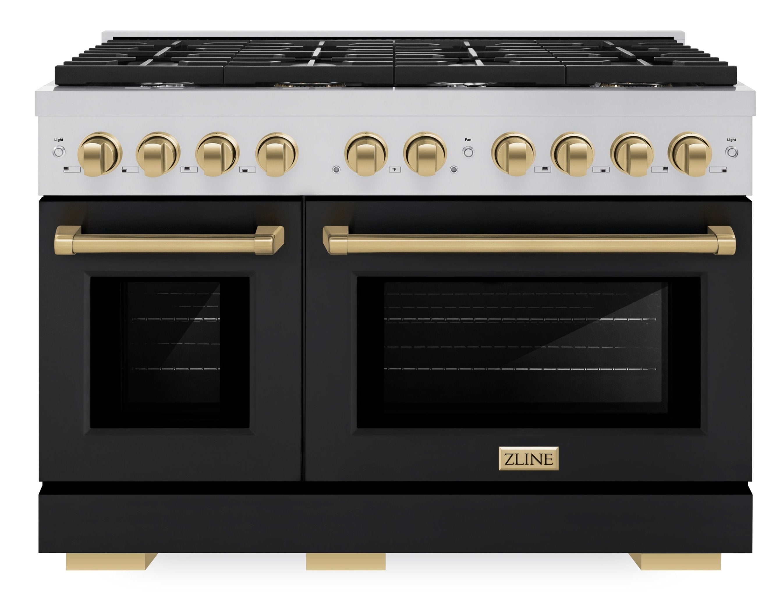 ZLINE Autograph Edition 48 in. Paramount Double Oven Dual Fuel Range with 8 Gas Burners, 6.7 cu. ft., Black Matte Doors & Champagne Bronze Accents (SDRZ-BLM-48-CB)