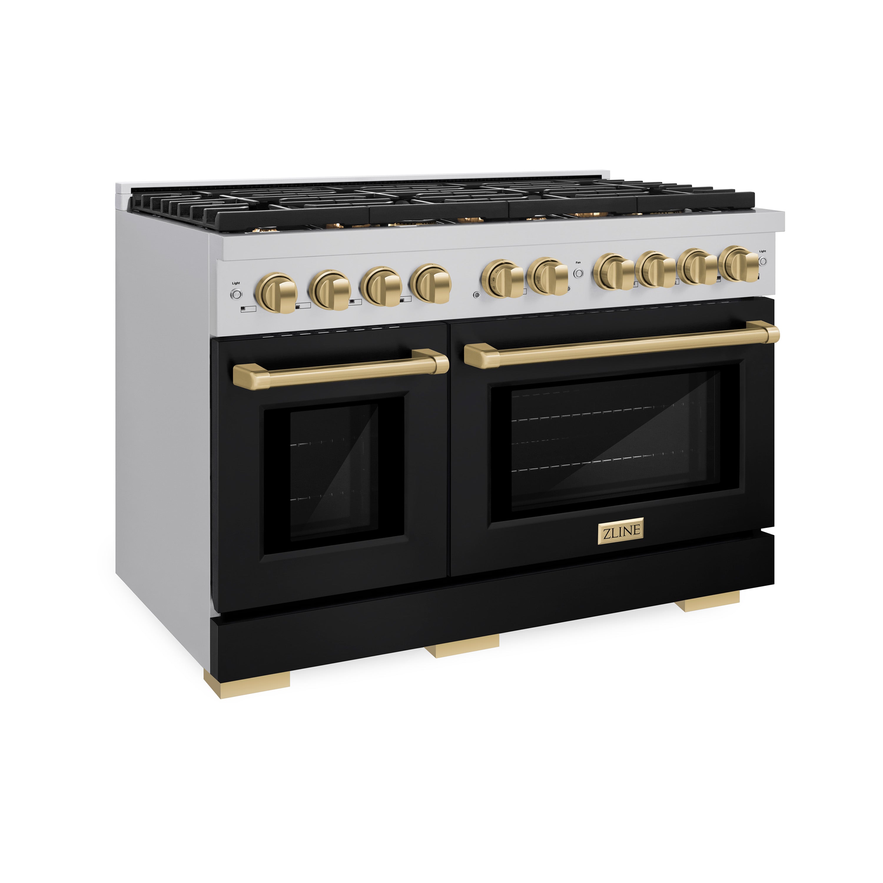 ZLINE Autograph Edition 48 in. Paramount Double Oven Dual Fuel Range with 8 Gas Burners, 6.7 cu. ft., Black Matte Doors & Champagne Bronze Accents (SDRZ-BLM-48-CB)