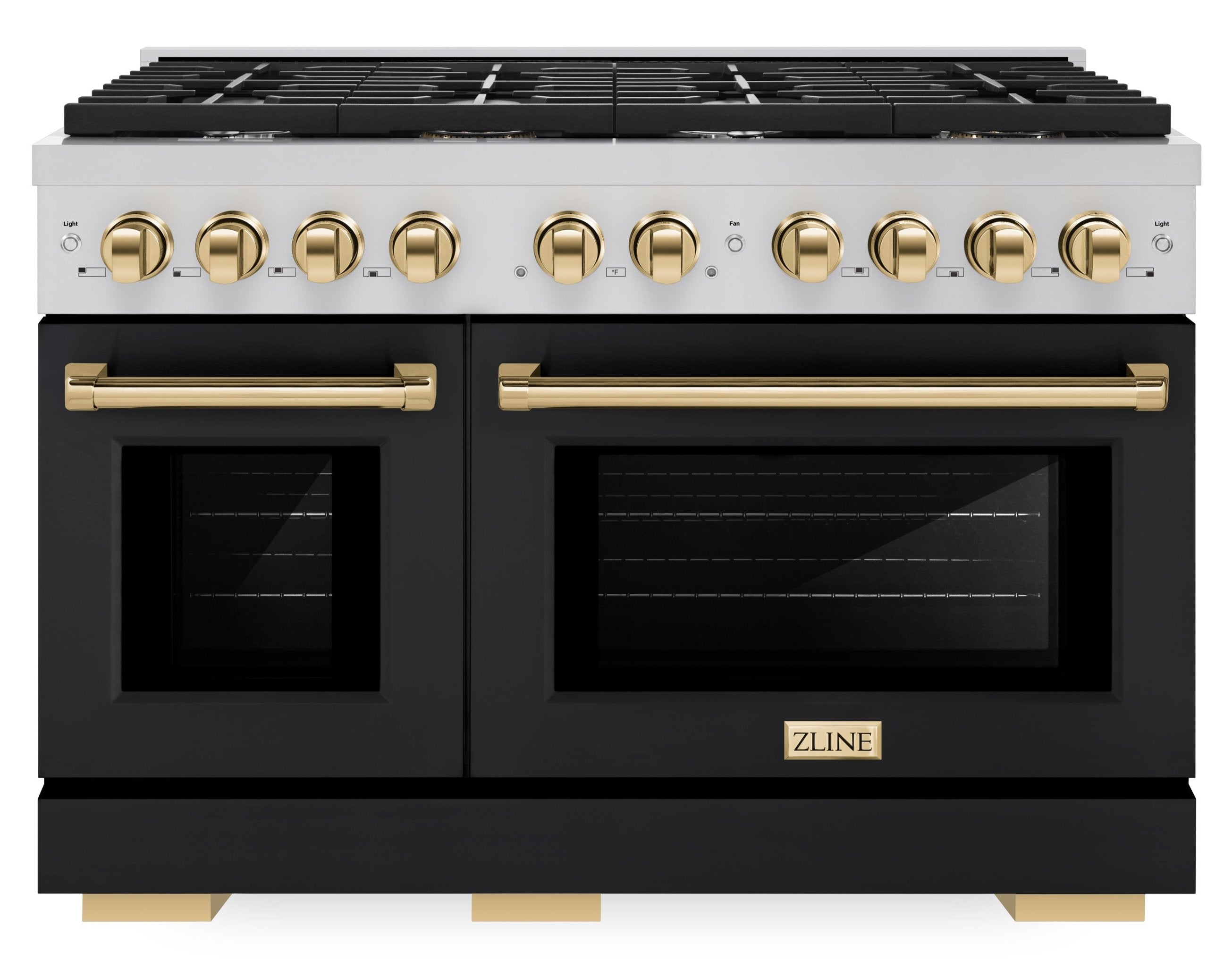 ZLINE Autograph Edition 48 in. Paramount Double Oven Dual Fuel Range 6.7 cu. ft. with 8 Gas Burners, Black Matte Doors and Polished Gold Accents (SDRZ-BLM-48-G)