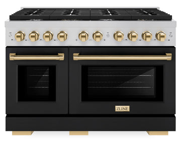 ZLINE Autograph Edition 48 in. Paramount Double Oven Dual Fuel Range 6.7 cu. ft. with 8 Gas Burners, Black Matte Doors and Polished Gold Accents (SDRZ-BLM-48-G)