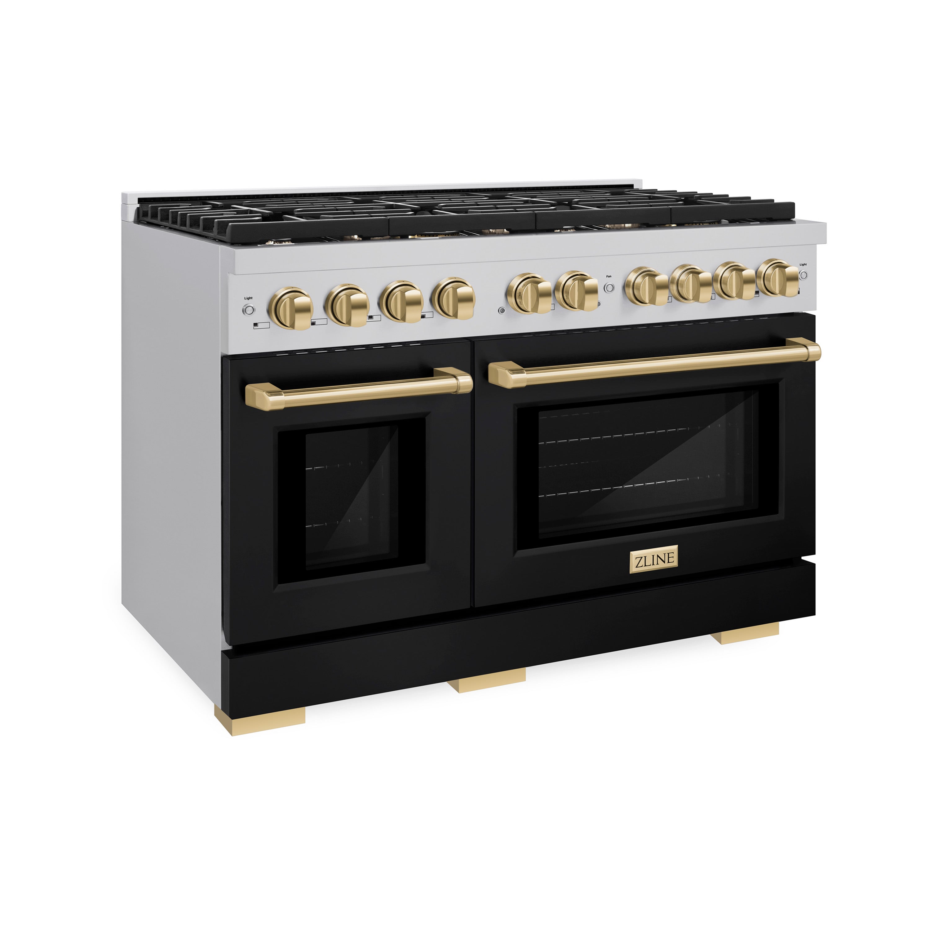 ZLINE Autograph Edition 48 in. Paramount Double Oven Dual Fuel Range 6.7 cu. ft. with 8 Gas Burners, Black Matte Doors and Polished Gold Accents (SDRZ-BLM-48-G)